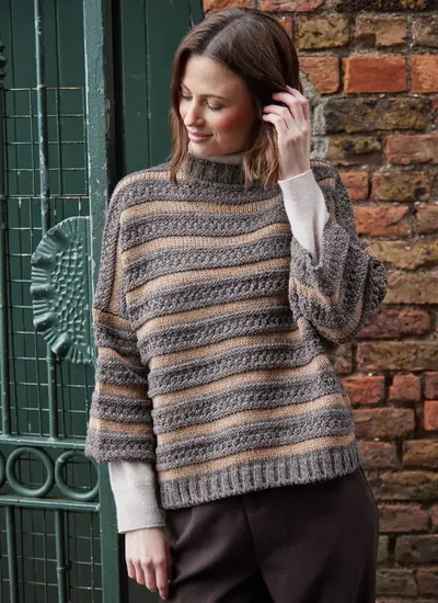 Textured Stripe Wool Crew Neck Sweater